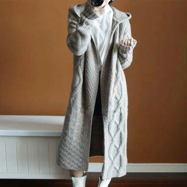Damen Strickjacke Langarm Mantel mit Kapuzen Cardigan Lange Täglich Outwear NEU