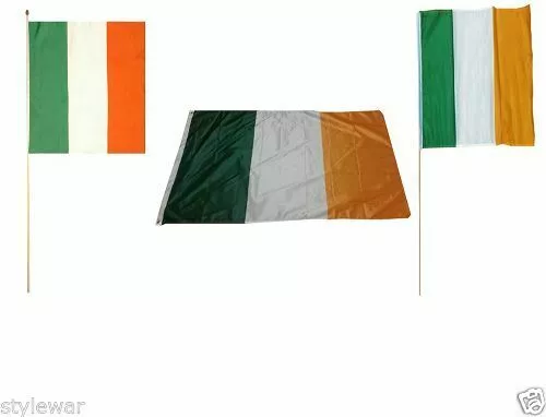 5' x 3' BIG FLAG REPUBLIC OF IRELAND IRISH DAY TRI COLOUR MATCH HAND WAVING FLAG