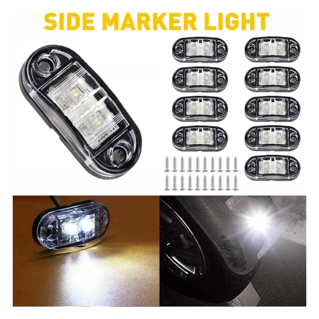 10pcs LED Side Marker Light Bright White Truck Trailer High Power Waterproof EAN