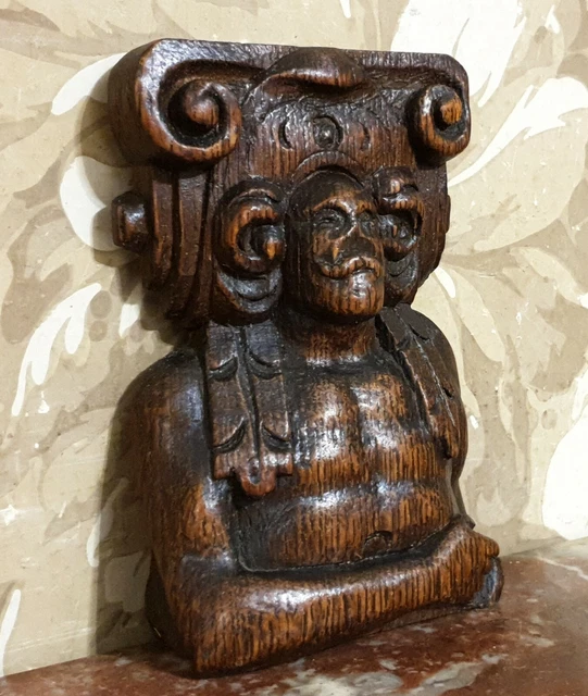 Antique french architectural salvage 17 th c Atlante wood carving corbel bracket