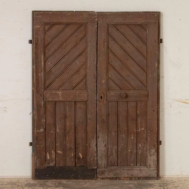 Pair Antique Original Brown Painted Barn Doors, Good for Sliding Doors