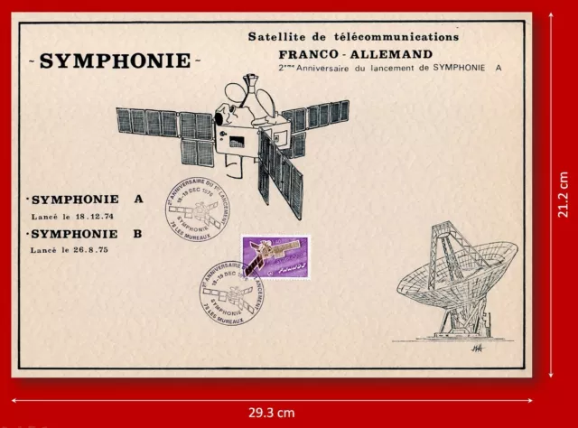 SYMPHONIE A /B satellites Space embossed philatelic sheet Les Mureaux France RRR