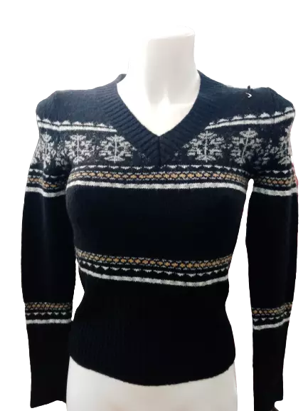 Maglione pullover maglioncino donna aderente scollo V invernale tricot nuovo 44