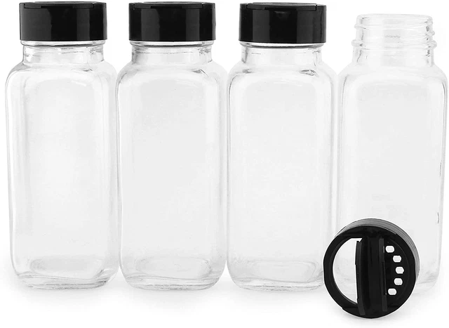 French Square Spice Jars, Spice Shaker/Pourer with Lid (4 Pack)