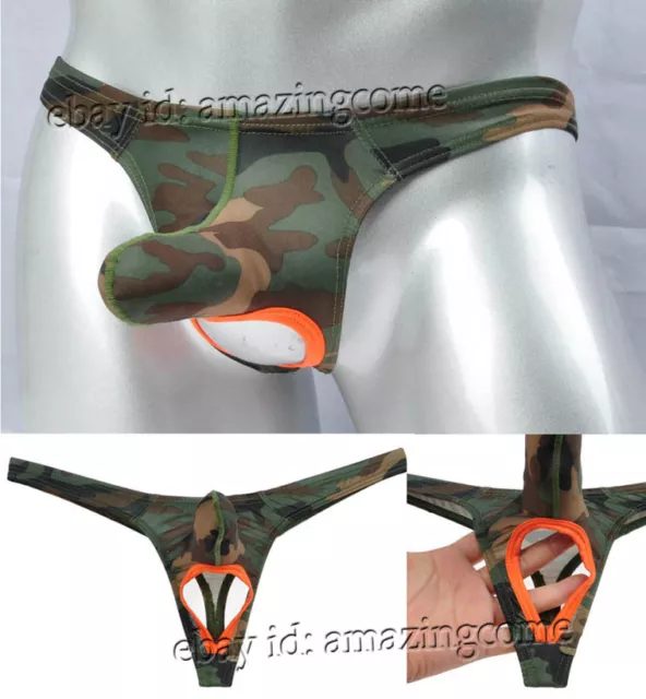 Men Ball Hole Thong G-string Nuts Out Underwear Modal Pouch Briefs T-Back  Tangas