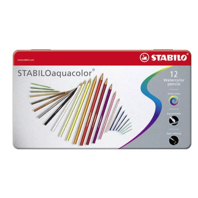 Aquarell-Buntstift - STABILO aquacolor - 12er Metalletui - mit 12 verschiedenen