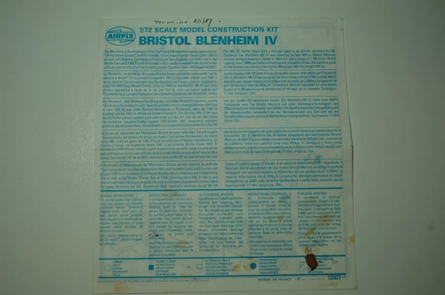 1/72ème PLAN DE MONTAGE POUR BRISTOL BLENHEIM IV  -  pour kit AIRFIX