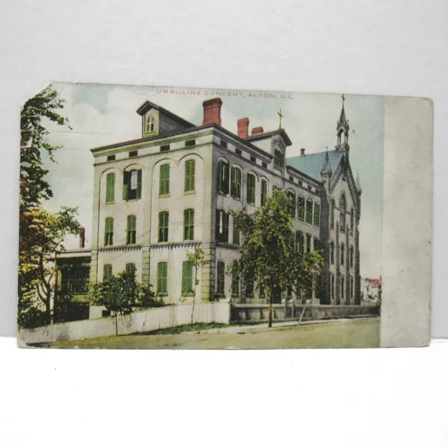 Postcard Vintage Postmarked Ursuline Convent Alton Illinois Building Religion