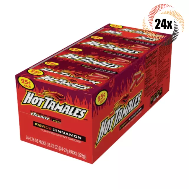 Full Box 24x Packs Hot Tamales Fierce Cinnamon Gluten Free Chewy Candies | .78oz