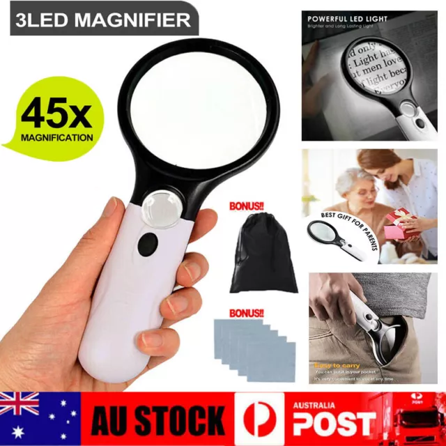 45X Magnifier Handheld Reading Magnifying Glass Jewelry Loupe With 3 LED Light