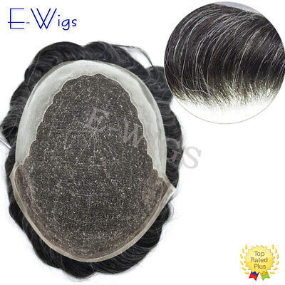 Toupee for Men French Lace Front with PU Skin Gray Hairpiece Replacement System
