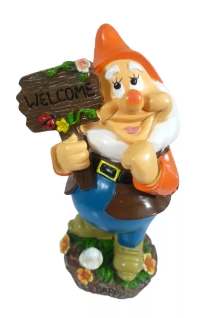 Happy Dwarf Garden Statue Welcome 7.5" Disney Snow White And The Seven Dwarfs Happy Dwarf Garden Statue Welcome 7.5" Disney Snow White And The Seven Dwarfs