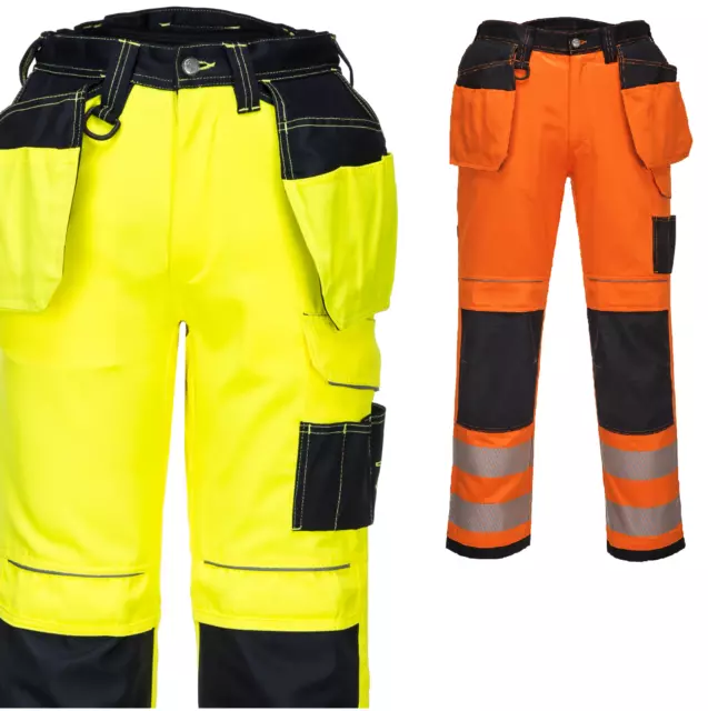 Portwest Hi-Vis Holster Work Trouser safety work pants knee pad pockets T501