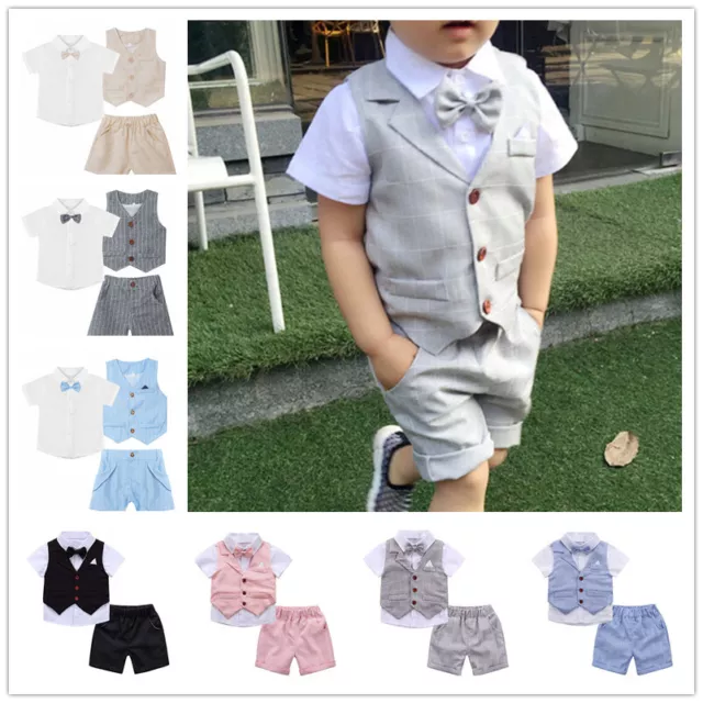 Jungen Baby Anzüge Party 3 tlg. Gentleman Smoking Anzug Fliege Hemd Weste Shorts