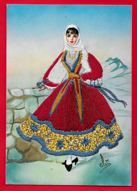 Sardegna - Costume Regionale - Cartolina Ricamata