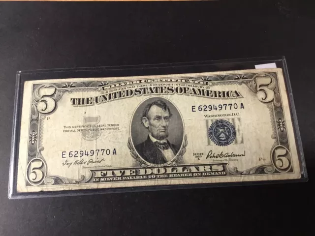1953 A-Misaligned Silver Certificate $5 Blue Seal Dollar-Misaligned-9770-A