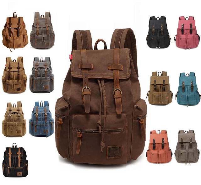 Men Women Travel Canvas Backpack Rucksack Camping Laptop Hiking School Book Bag