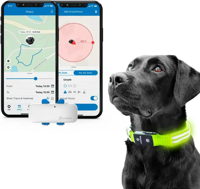 GPS Pet Tracker with LED Light up Dog Collar - Waterproof, GPS Location & Smart