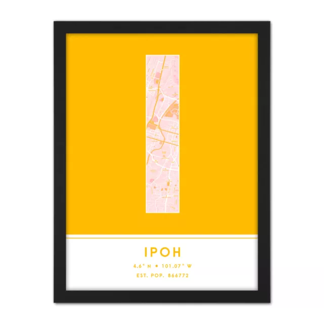 Ipoh Malaysia City Map Typography Framed Wall Art Print 18x24 In