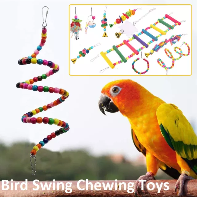 Bird Toys Parrot Swing Toys Chewing Hanging Bell Ladder Cockatiel Cage Toy Set