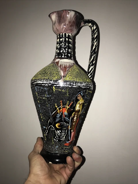 Vasija jarrón antiguo de los años 60’s pintado a mano de 38cm altura vintage !!