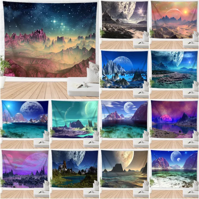 3D Moon Wall Hanging Tapestry Landscape Throw Blanket Bedspread Beach Cover Gift