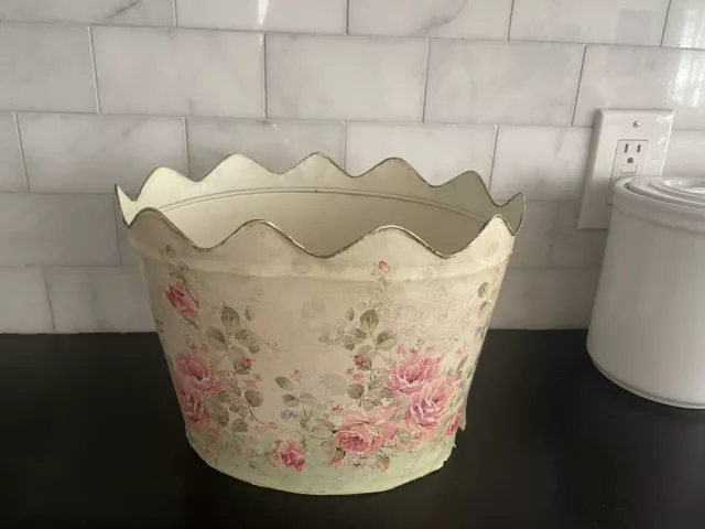 12” CACHEPOT planters Tin Floral  pattern Shabby Chic
