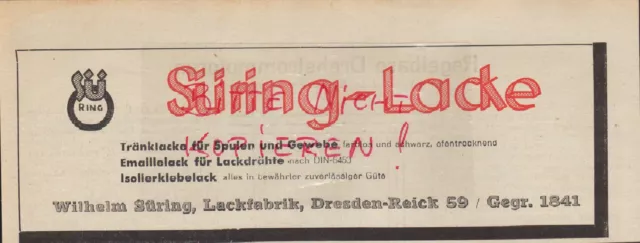 DRESDEN-REICK, Werbung 1942, Wilhelm Süring Lack-Fabrik Tränk-Lacke für Spulen