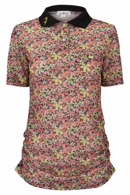 Polo print Gr. M kurzarm unikat edel schwarzer Kragen Blumenprint NEU Sajda Golf