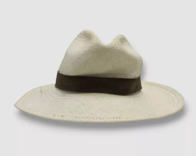 $267 Janessa Leone Women's Ivory Straw Marcell Packable Fedora Hat Size L