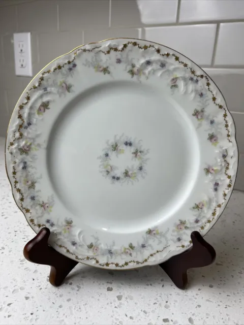 Vintage Elite Works SM Limoges France Dinner Plate Floral Gold Scallop Porcelain