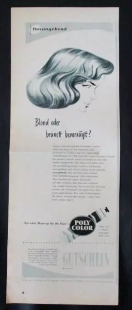 REKLAME Advert ANNONCE Werbung POLY COLOR 1957 Tönungen Blond Brünett Tube