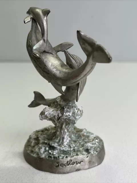 Masterworks Sedlow Fine Pewter Dolphins jumping out of water Figurine 5.25" 1993