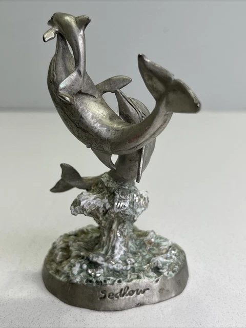 Masterworks Sedlow Fine Pewter Dolphins jumping out of water Figurine 5.25" 1993