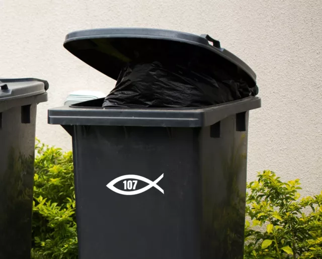 3 x Wheelie Bin Numbers Christian Fish Symbol House Number Sticker Recycling Box