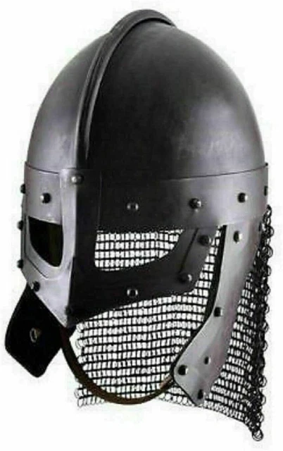 Armure médiévale Cotte de mailles noire Casque Viking Acier de calibre 18...