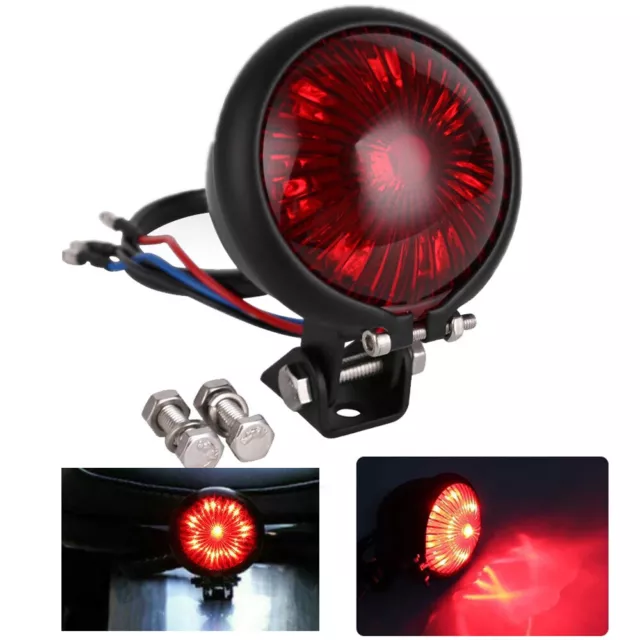 Motorrad Rund LED Rücklicht Bremsleuchte Rot universal Old School Für Bobber