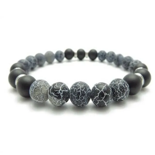 8mm Frosted Obsidian Black Agate Bracelet 7.5 inches Cuff Sutra Chakras Yoga
