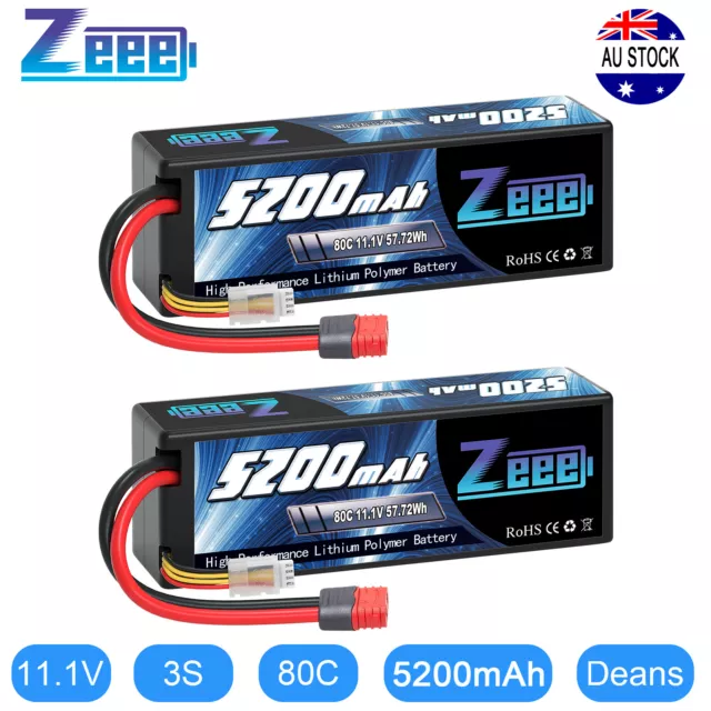 2x Zeee 3S LiPo Battery 5200mAh 80C 11.1V Deans for RC Car Helicopter Truck Boat