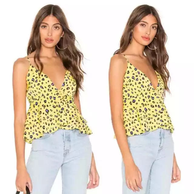 SUPERDOWN Revolve Poppy Layered Peplum Top, Bold Yellow Leopard Print sz. S