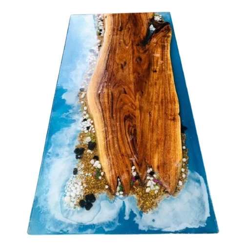 Natural Wooden Ocean Wave Epoxy Resin Table Furniture, Mid Century Modern Table