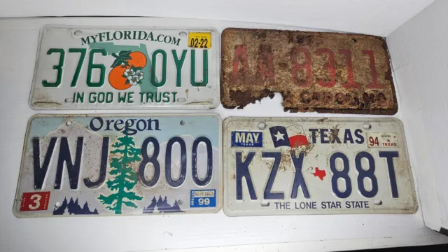 Vintage + Modern Lot of 4 License Plates | FL, TX, NC, OR