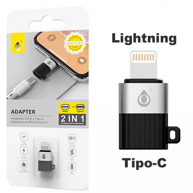 ADATTATORE LIGHTNING DA USB TIPO-C FEMMINA A LIGHTNING MASCHIO 8 PIN iPhone