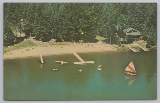 St Germain Wisconsin~Aerial View Of Birchwood Resort Lake & Dock~Vintage PC