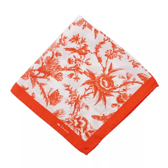 Kiton Napoli Red-Orange Victorian Floral Print Silk Pocket Square