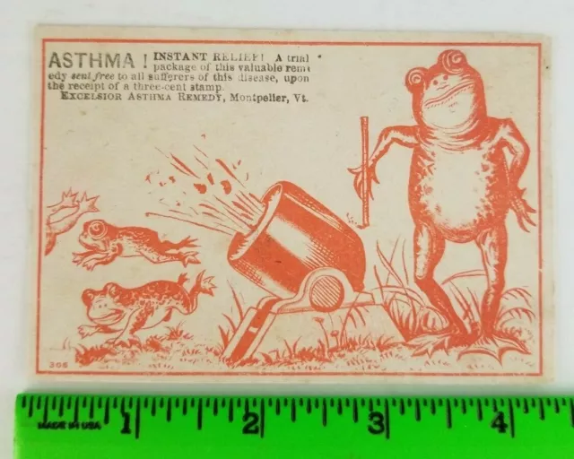 Vintage 1880's Frog Cannon Asthma Relief Montpelier Vermont Trade Card