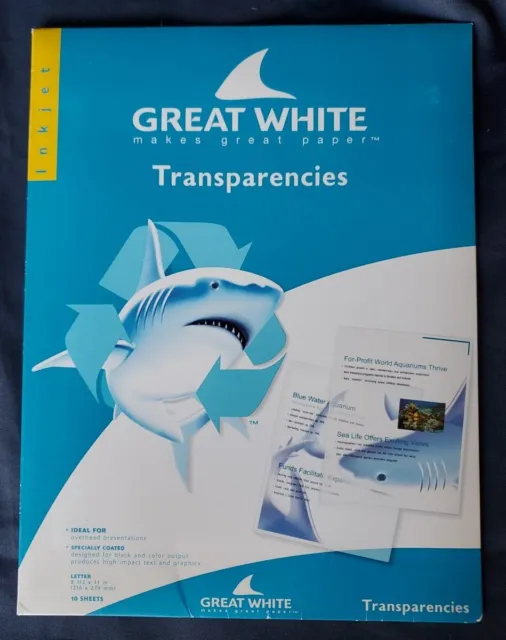 GREAT WHITE INKJET TRANSPARENCIES New 16 Sheets 8½x11