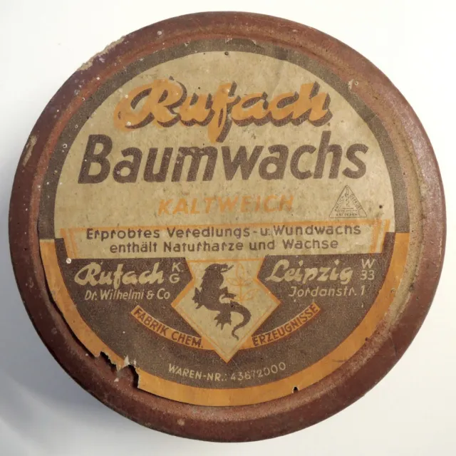 RUFACH KG Leipzig W33 - Baumwachs 1930er Jahre in antiker Pappdose Pappschachtel