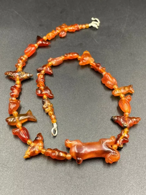 Old Ancient Antique Animals Figures Beads carved In Red Agate  south east Asia