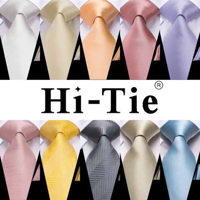 Hi Tie Mens 100% Silk Designer Tie Pink Grey Gold Striped Paisley Necktie Set
